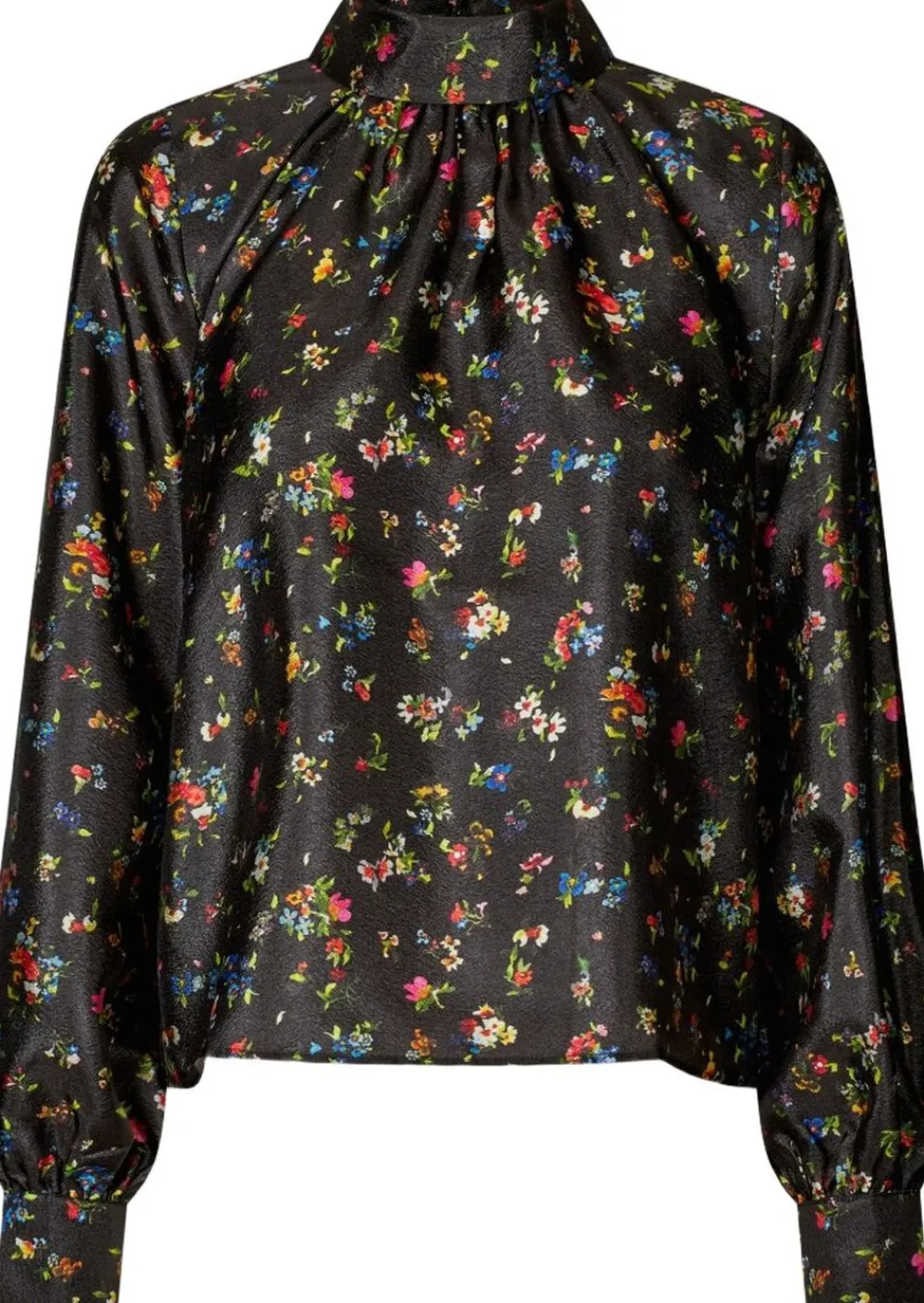 Dame Stine Goya 2067 Flat Textured Poly, Gathered Ruffle Long Sleeve Top