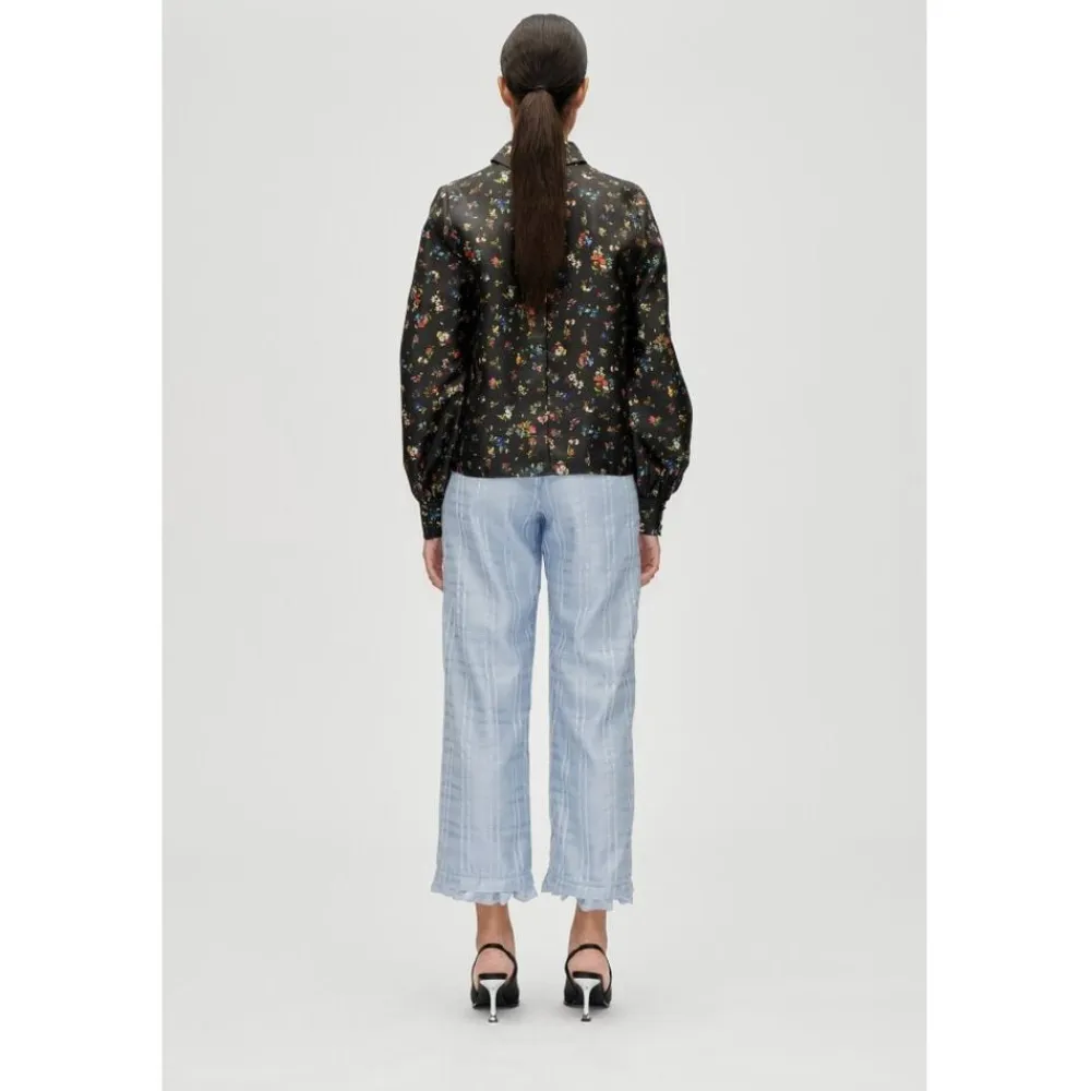 Dame Stine Goya 2067 Flat Textured Poly, Gathered Ruffle Long Sleeve Top