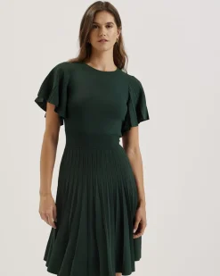 Ted Baker ALENHA Knitted Angel Sleeve Mini Dr Dk-green Sale