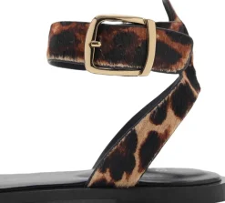 MANGO Animal-print leather sandals Black Outlet