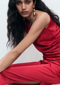 MANGO Asymmetrical satin dress with side 77 New