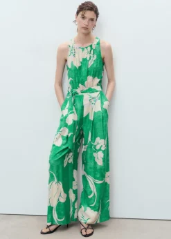 MANGO Belt printed jumpsuit Green