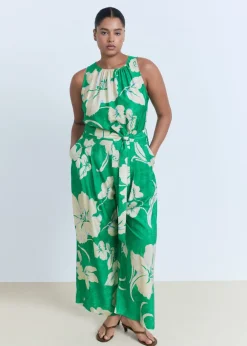 MANGO Belt printed jumpsuit Green