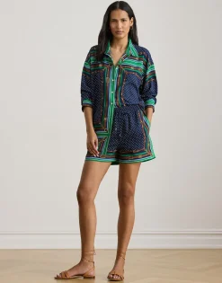 Lauren Ralph Lauren Belting-Print & Polka-Dot Drawcord Short Blue multi Outlet