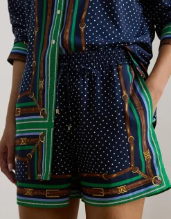 Lauren Ralph Lauren Belting-Print & Polka-Dot Drawcord Short Blue multi Outlet