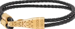 Nialaya Leather Bracelet with Gold Clasp Black Clearance