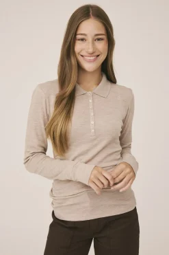 Dame Magasin du Nord Collection Cilla 12 Langærmede polo strik - 100% Merino uld RWS