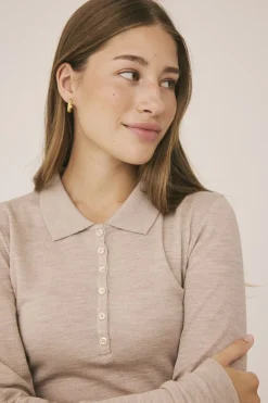 Dame Magasin du Nord Collection Cilla 12 Langærmede polo strik - 100% Merino uld RWS