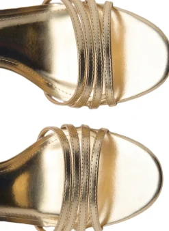 MANGO Combined strap heeled sandal Gold Clearance