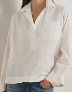 Lauren Ralph Lauren Cotton Broadcloth Cropped Shirt Hvid Outlet