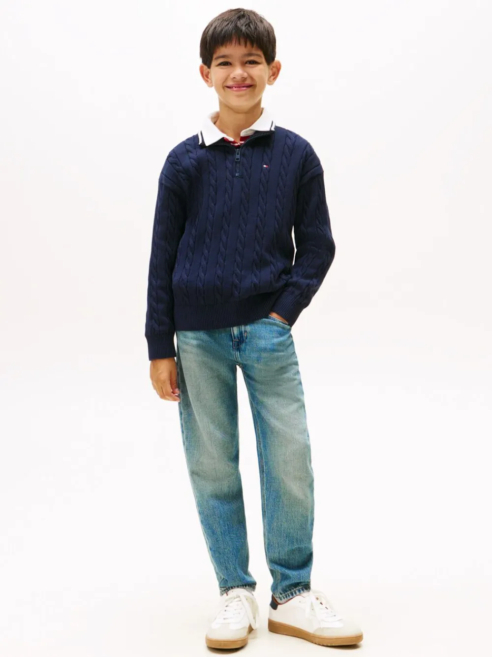 COTTON CABLE HALF ZIP SWEATER>Tommy Hilfiger New