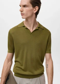 MANGO Cotton polo shirt with microstructu Green Best