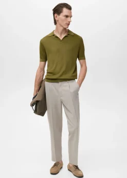 MANGO Cotton polo shirt with microstructu Green Best