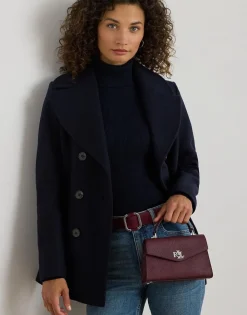 Lauren Ralph Lauren Crosshatch Leather Small Farrah Satchel Dark garnet