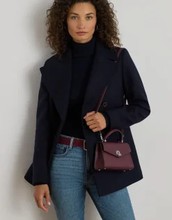 Lauren Ralph Lauren Crosshatch Leather Small Farrah Satchel Dark garnet