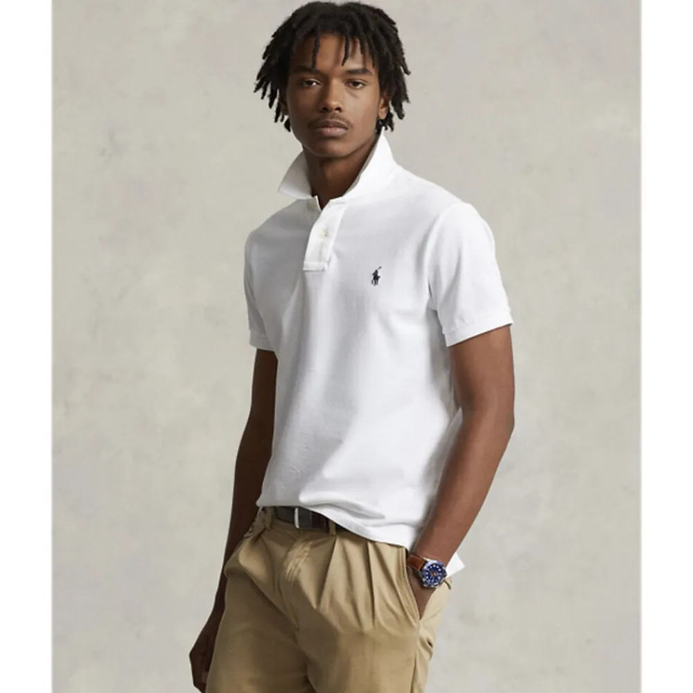 Polo Ralph Lauren Custom Slim Fit Mesh Polo Hvid Clearance