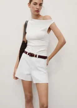 MANGO Denim shorts with frayed hem White Hot