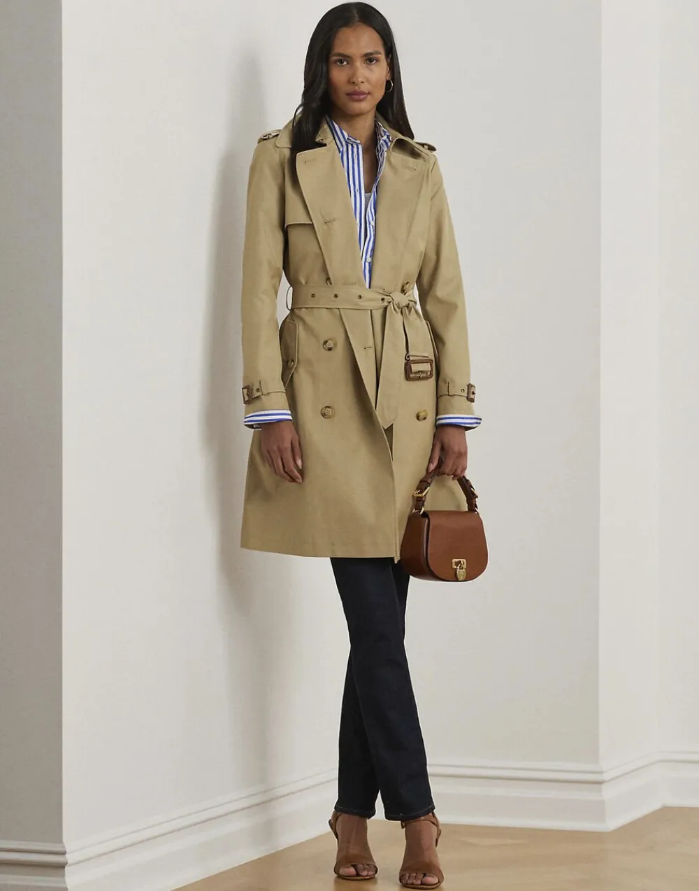 Double-Breasted Cotton-Blend Trench Coat>Lauren Ralph Lauren Clearance
