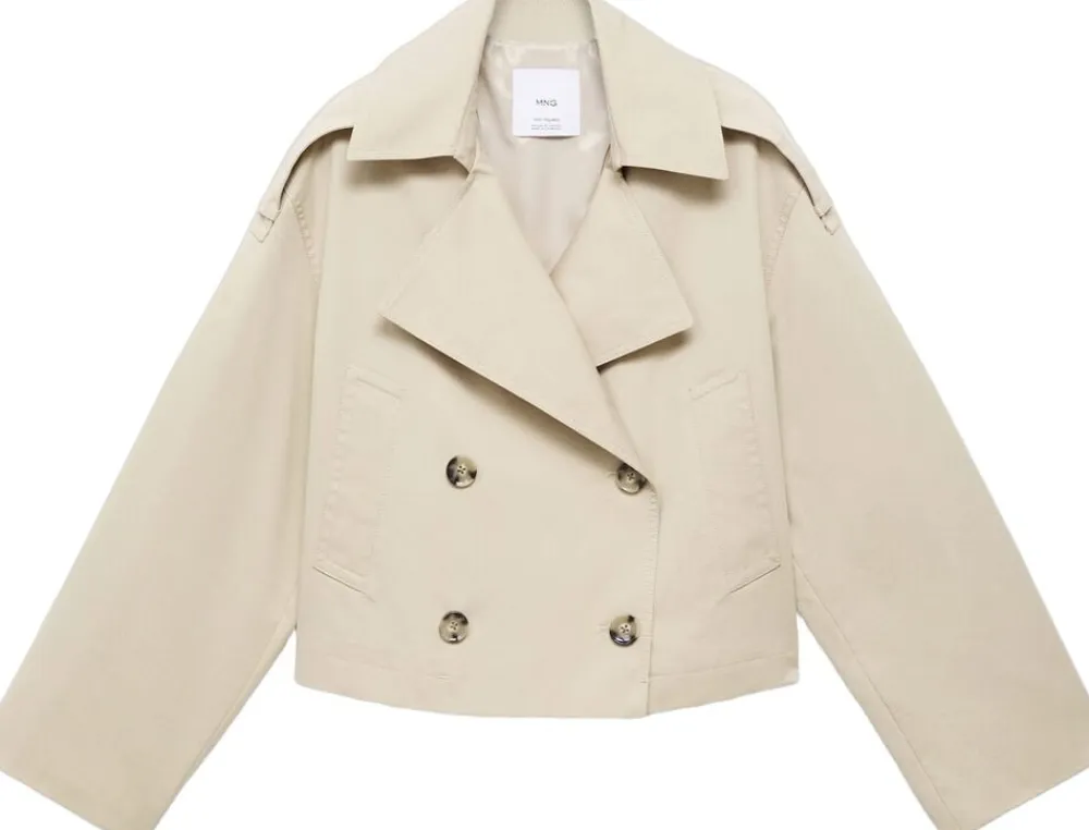 Double-breasted cropped trench coat>MANGO Online