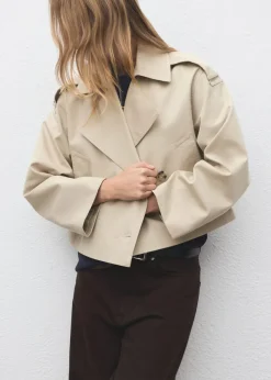 Double-breasted cropped trench coat><noscript><img width=