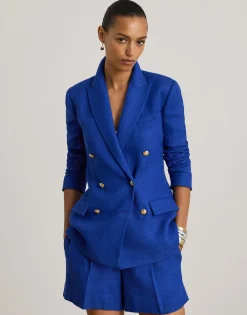 Lauren Ralph Lauren Double-Breasted Linen-Cotton Blazer Cruise royal Clearance