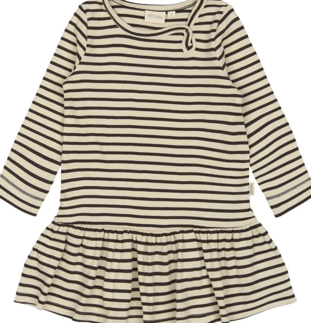 PETIT PIAO Dress L/S Modal Striped Coffee bean/off w Online