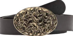Engraved buckle leather belt><noscript><img width=