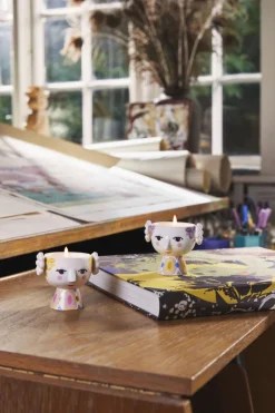 Eva Fyrfadsstage Ø6. 5 cm gul/lavendel 2 stk.><noscript><img width=