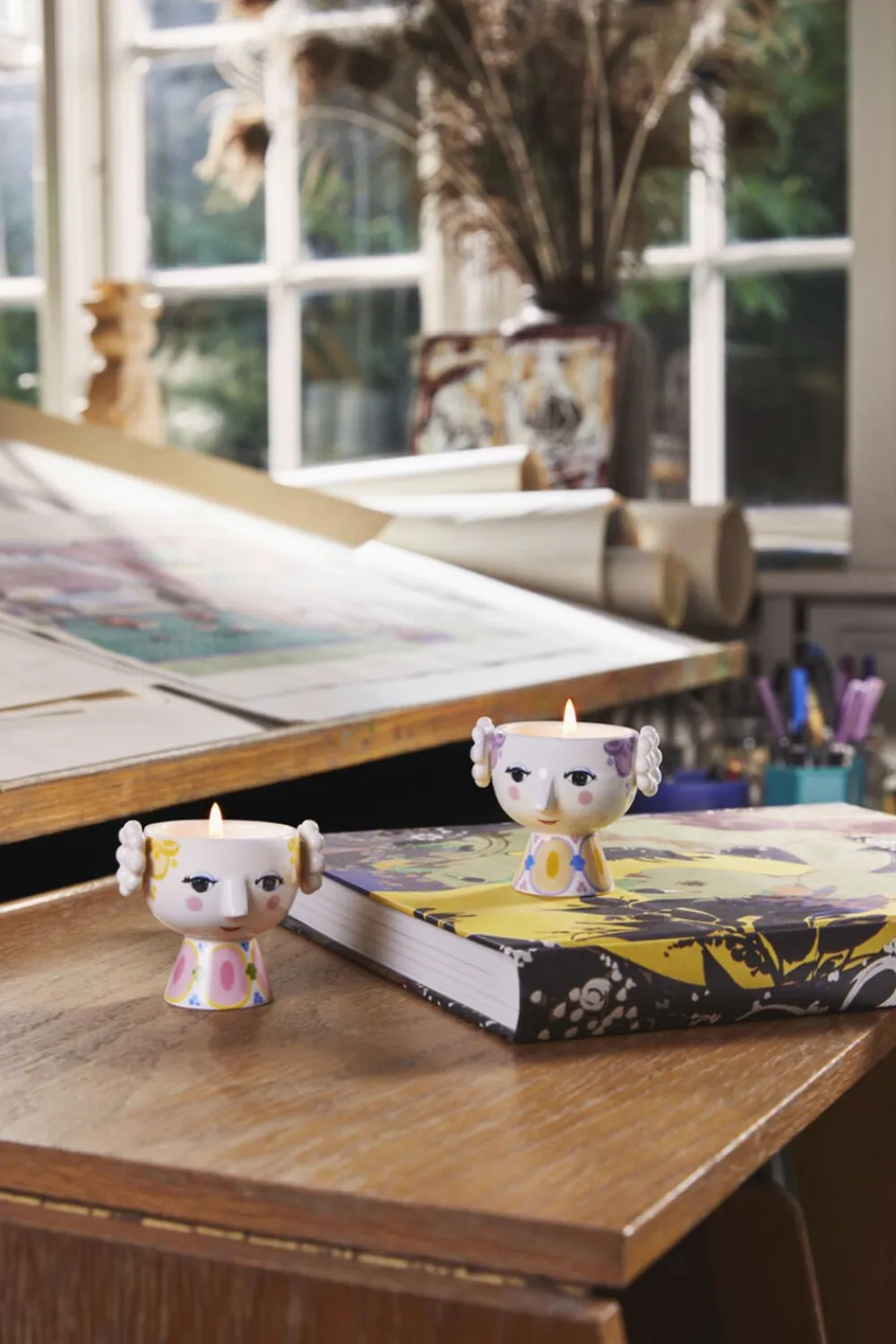 Eva Fyrfadsstage Ø6. 5 cm gul/lavendel 2 stk.>Bjørn Wiinblad Sale