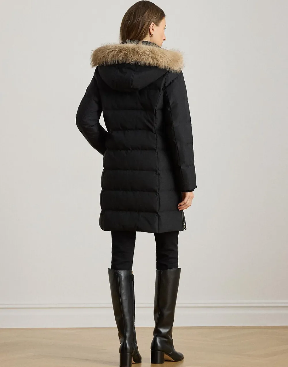 Dame Lauren Ralph Lauren Faux-Fur-Trim Hooded Down Coat