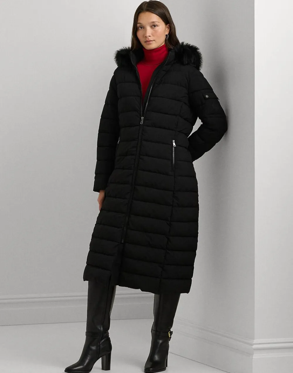 Dame Lauren Ralph Lauren Faux-Fur-Trim Quilted Hooded Coat