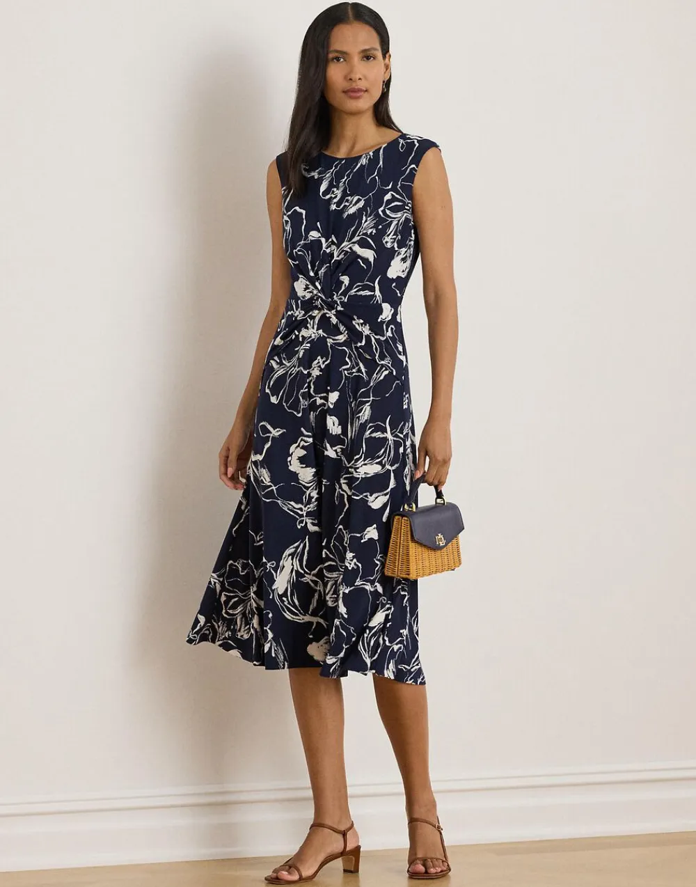 Lauren Ralph Lauren Floral Twist-Front Jersey Dress Navy/white Online