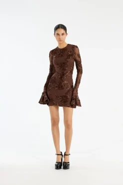 ROTATE Birger Christensen FLOWER MESH MINI DRESS Chicory coffee Hot