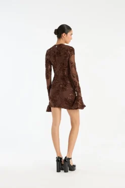 ROTATE Birger Christensen FLOWER MESH MINI DRESS Chicory coffee Hot