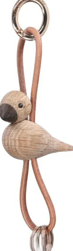 Kay Bojesen Fugl guld nøglering med naturlæder eg Sale