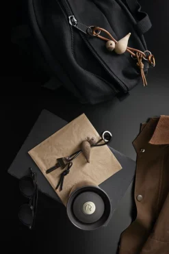 Kay Bojesen Fugl guld nøglering med naturlæder eg Sale