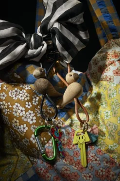 Kay Bojesen Fugl guld nøglering med naturlæder eg Sale