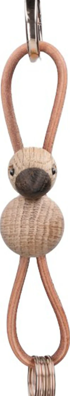 Kay Bojesen Fugl guld nøglering med naturlæder eg Sale