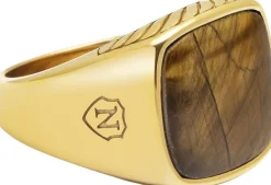 Nialaya Gentlemen's Gold Signet Ring with Brown Tiger Eye