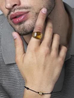 Nialaya Gentlemen's Gold Signet Ring with Brown Tiger Eye