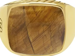 Nialaya Gentlemen's Gold Signet Ring with Brown Tiger Eye