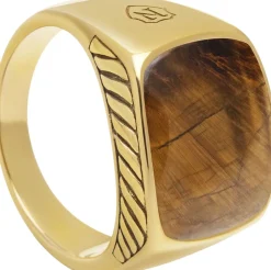 Nialaya Gentlemen's Gold Signet Ring with Brown Tiger Eye