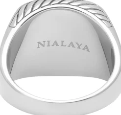 Nialaya Gentlemen's Silver Signet Ring with Green Jade Silver / green New