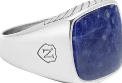 Nialaya Gentlemen's Silver Signet Ring with Blue Dumortierite