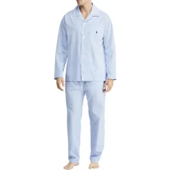 Polo Ralph Lauren Gingham Poplin Long Sleep Set Lyseblå Discount
