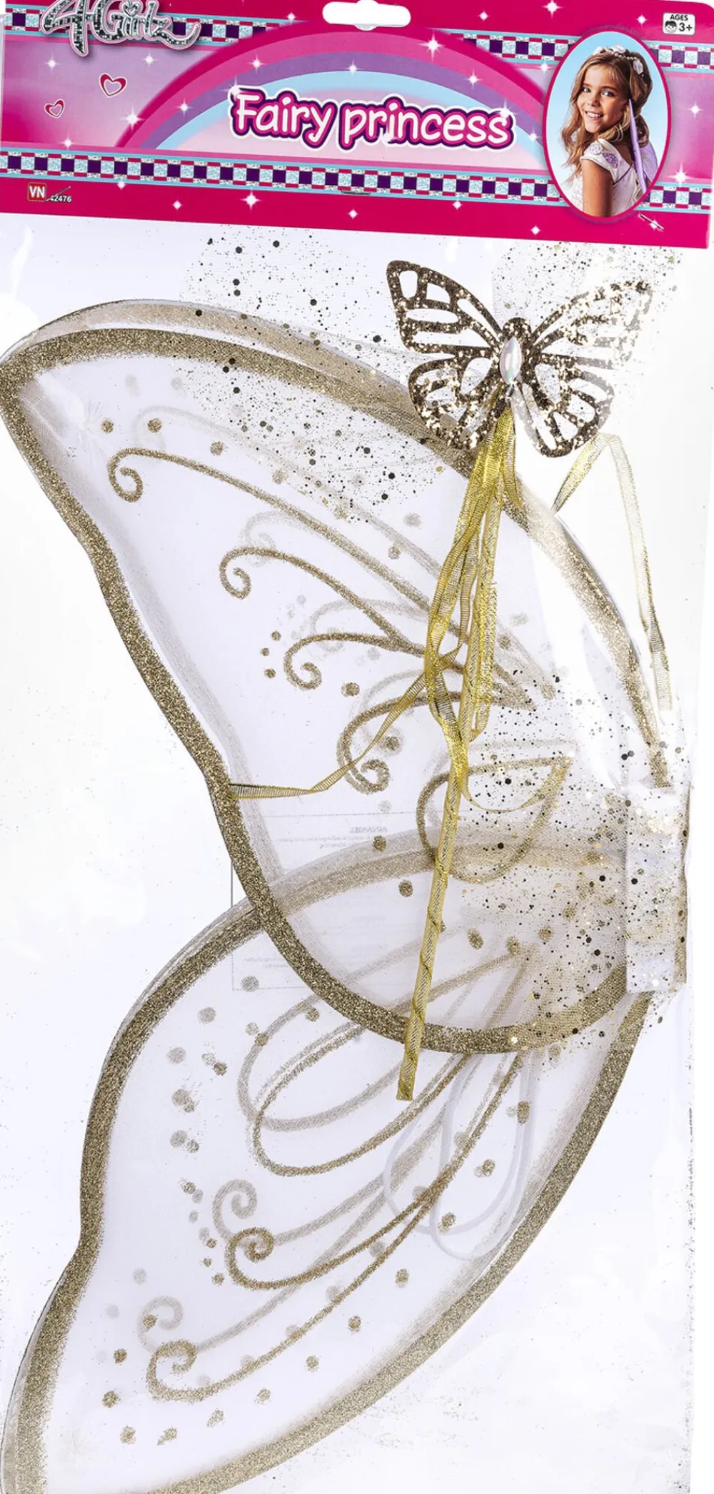 store guldvinger og guldfestav. Vingerne måler udfoldet 58x59>4-GIRLZ Online