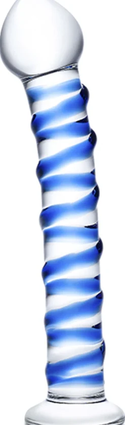 Gläs GLAS - BLUE SPIRAL GLASS DILDO