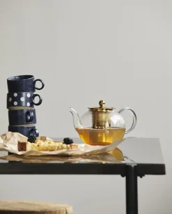 Nordal GRAINY tea cup w. handle, dark blue/sand