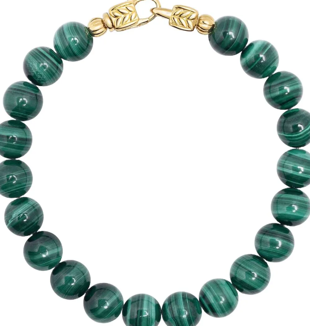 Nialaya Malachite Healing Bracelet with Gold Lock Green Hot