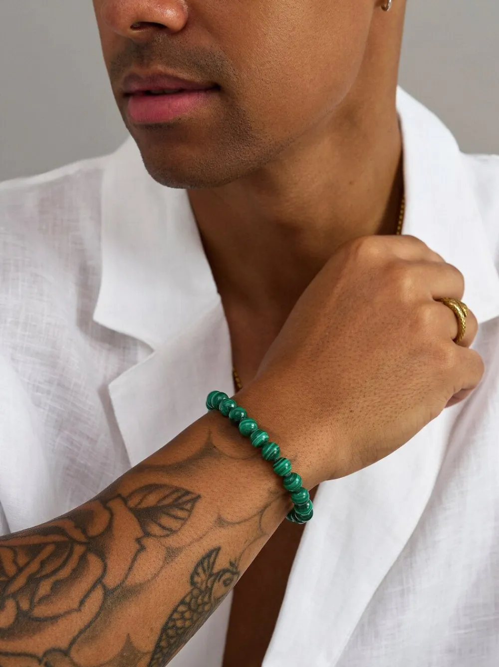 Nialaya Malachite Healing Bracelet with Gold Lock Green Hot